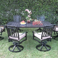 7pc Cast Aluminum Outdoor Patio Furniture Dining Set with 6 Swivel Chairs