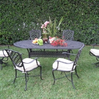 7pc Desert Brown Cast Aluminum Outdoor Patio Furniture Dining Set with 2 Swivel Chairs