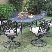7pc Black Bronze Cast Aluminum Outdoor Patio Furniture Dining Set with 6 Swivel Chairs